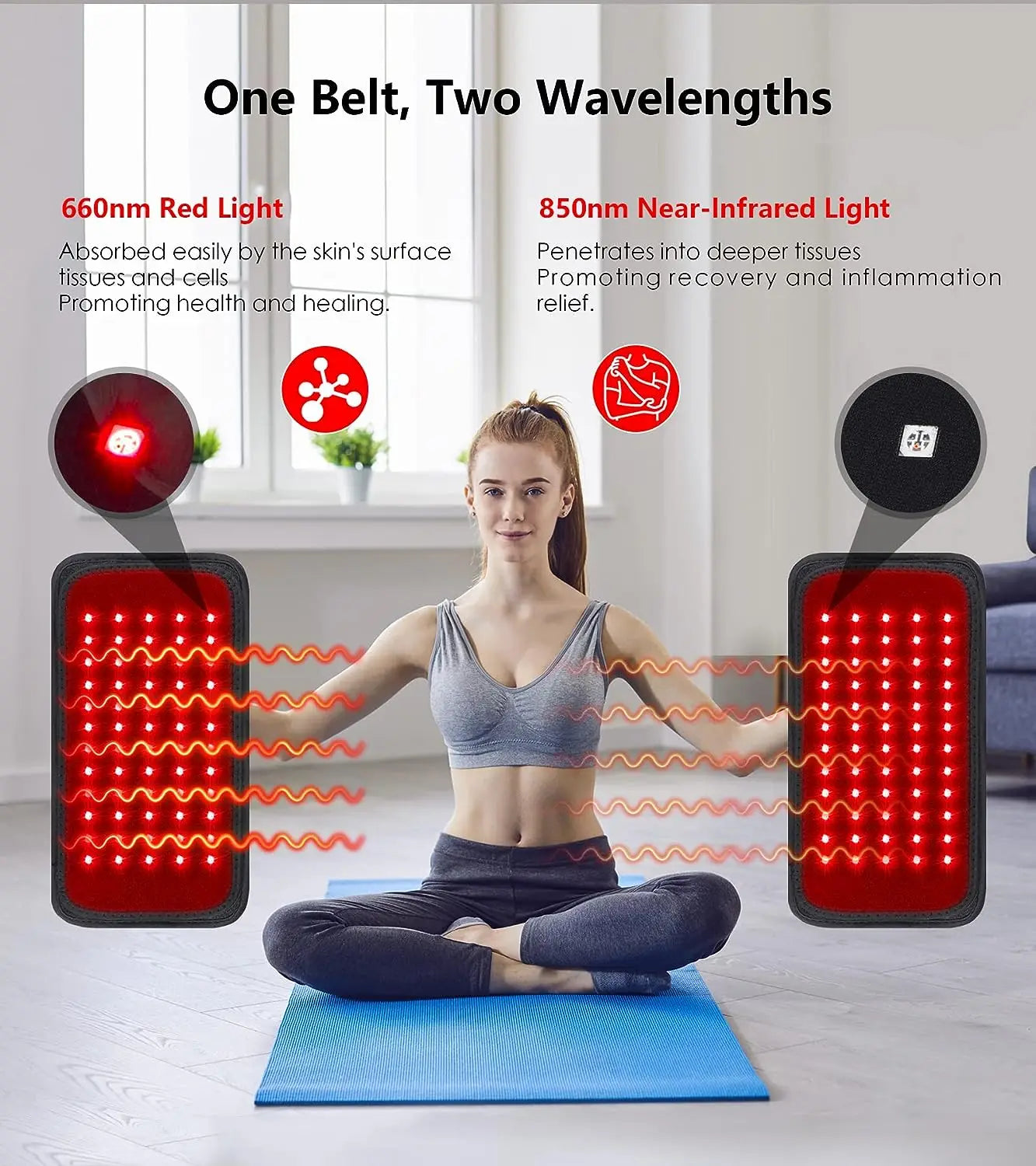 60-LED Red & Infrared Light Therapy Belt – 660nm & 850nm Slimming Heat Pad for Waist and Back, Fat Burning and Skin Lifting Wrap