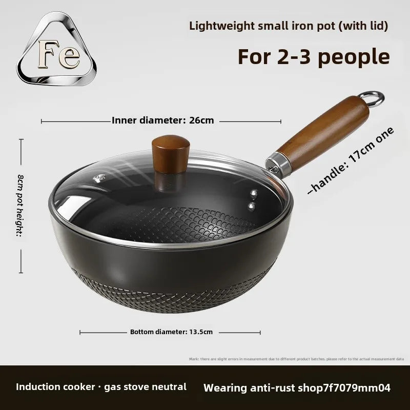 Small Cast Iron Frying Pan – Flat Bottom Non-Coated Stir Fry & Stew Pan for Gas Stove and Induction Cooker