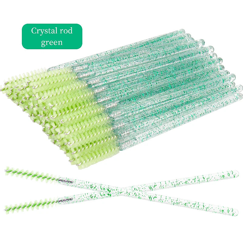50-Piece Disposable Eyelash Mascara Brushes – Crystal Diamond Handle Spoolies for Lash Extension & Eyebrow Grooming