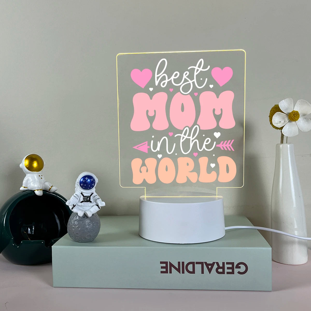 Acrylic LED Night Light for Mom – Colorful Printed Table Lamp with USB & Remote Options, Perfect for Birthday or Mother’s Day Gift