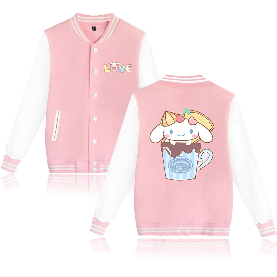 Cinnamoroll Cartoon Bomber Jacket – Unisex Harajuku College Baseball Coat for Spring & Autumn Casual Streetwear