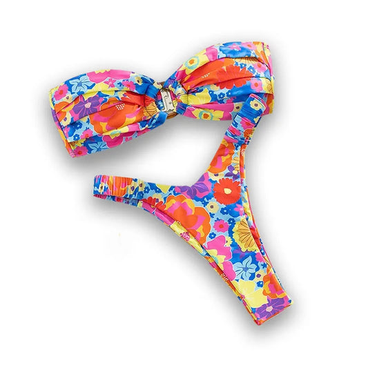 Sexy Push-Up Brazilian Bikini Set – Micro Print Swimwear for Women, High-Waist Thong Style with Chest Pads, Wire-Free Summer Beachwear