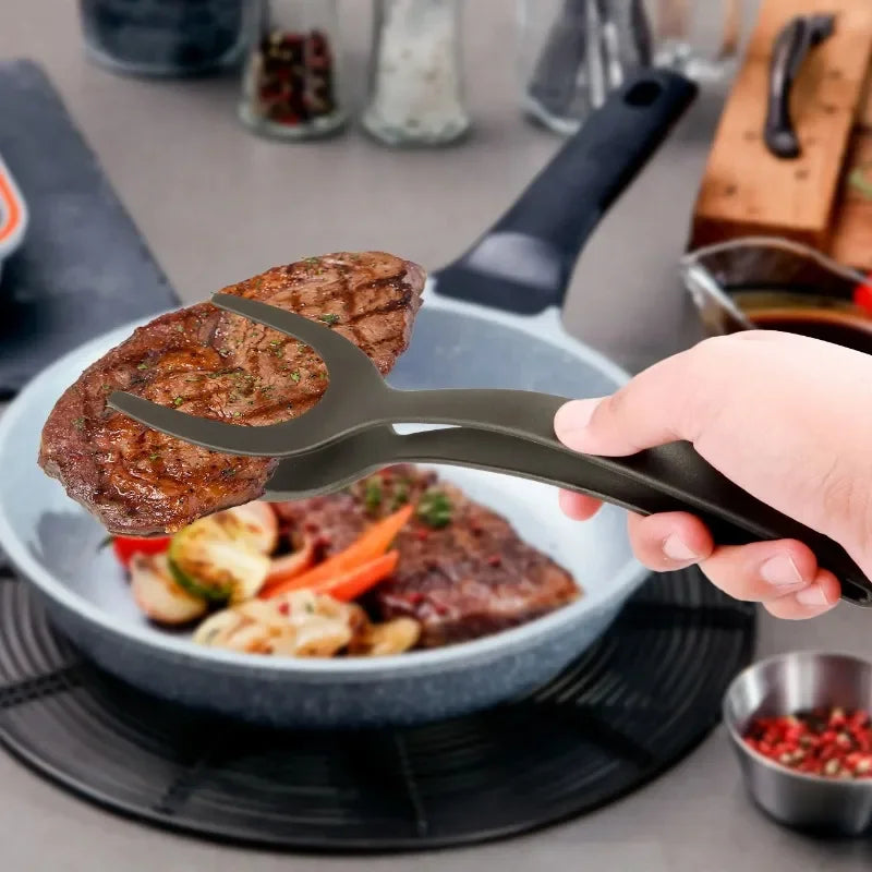 2-in-1 Nylon Grip Flip Tongs – Silicone Spatula Tongs for Eggs, Pancakes, Steak & Fried Foods