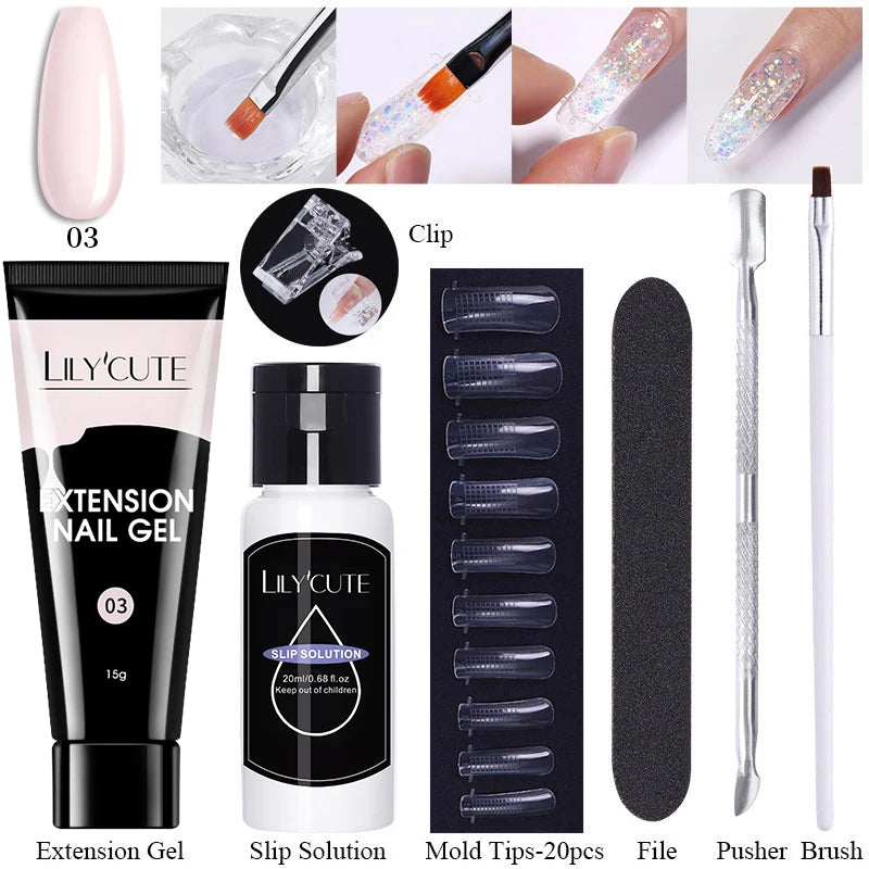 15ml Nail Extension Gel Kit – Soak Off UV Acrylic Gel in White, Clear & Pink for Home or Salon Nail Art