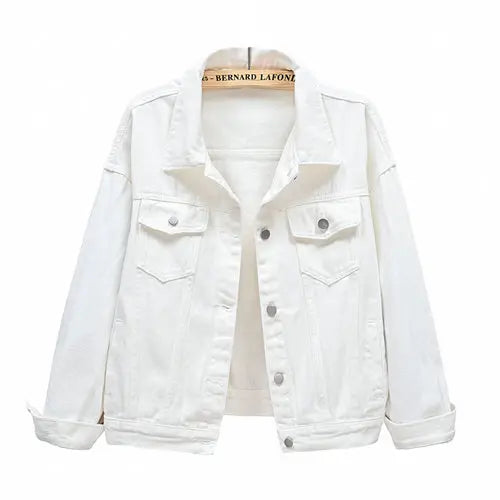 Women's Pure Color Denim Jacket – Lapel Collar Single-Breasted Short Coat with Pockets