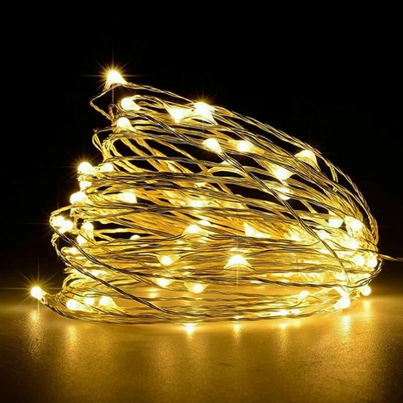 Battery-Powered LED Fairy String Lights – Copper Wire Decorative Lights for Bedroom, Garden, Party, and Wedding
