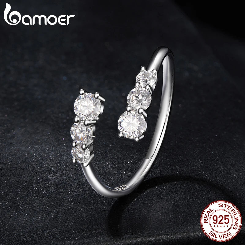 Adjustable Moissanite Open Ring – White Gold Plated 925 Sterling Silver with D Color VVS1 Stone for Women