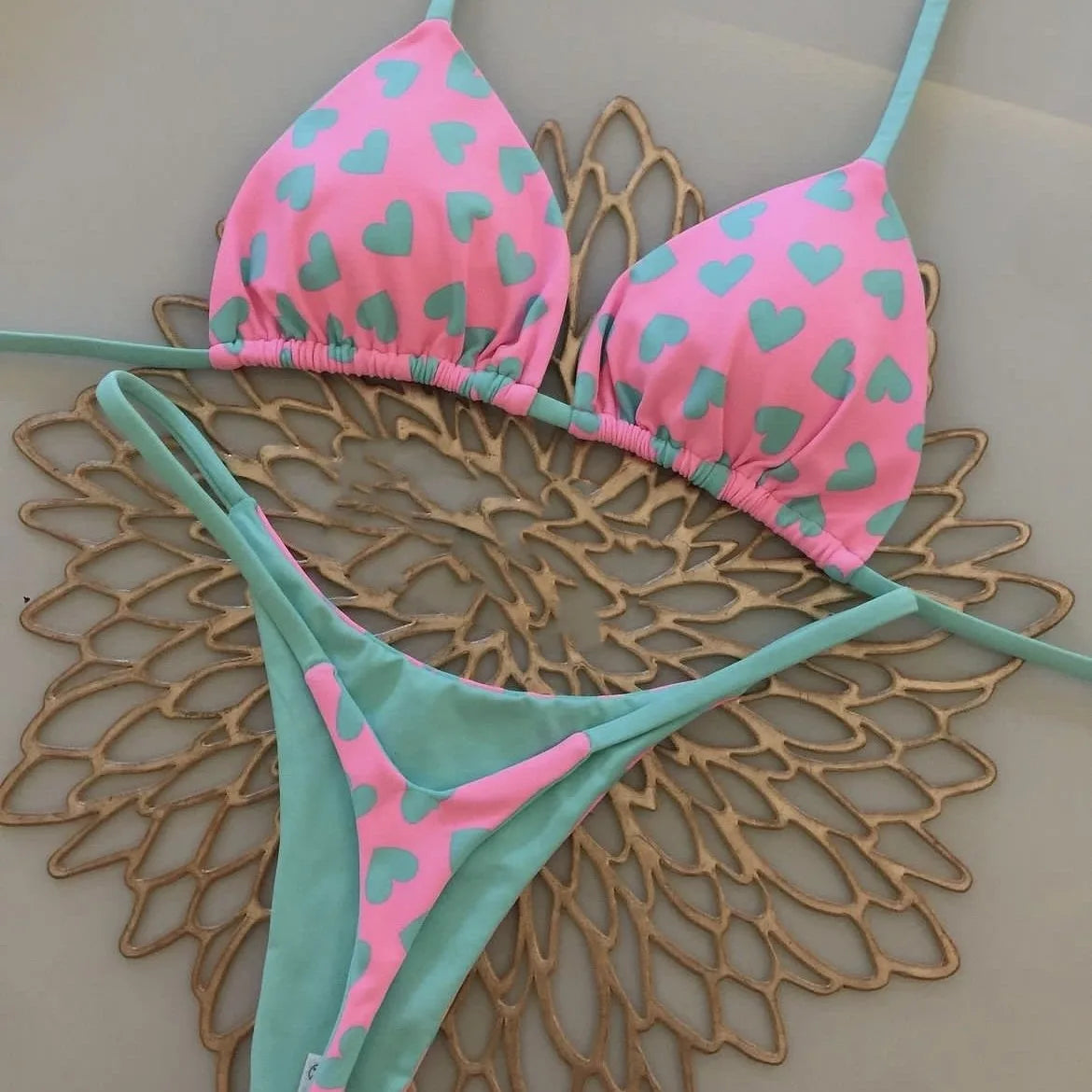 Women’s Lace-Up Bikini Set – Solid Color Two-Piece Split Swimsuit with Wire-Free Support and Removable Pads, Sexy Beach Style