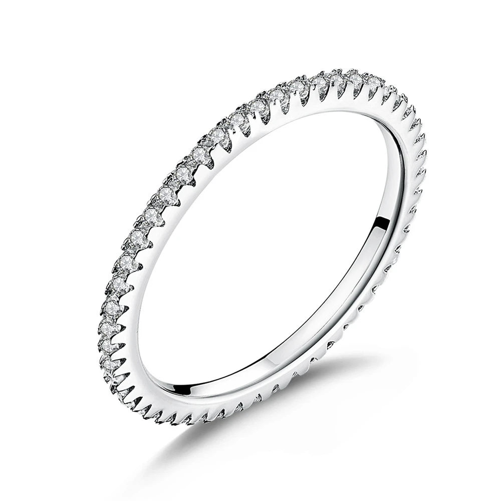 925 Sterling Silver Rainbow Zircon Ring – Dazzling Multicolor CZ Band for Women