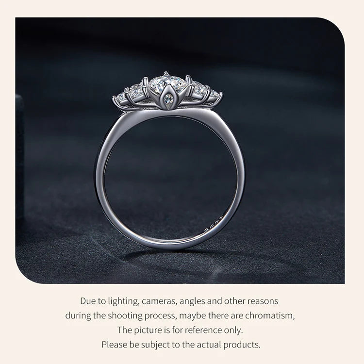 0.5 Carat Round Moissanite Engagement Ring – D Color VVS1 Stone with CZ Accents on 925 Sterling Silver Band for Women