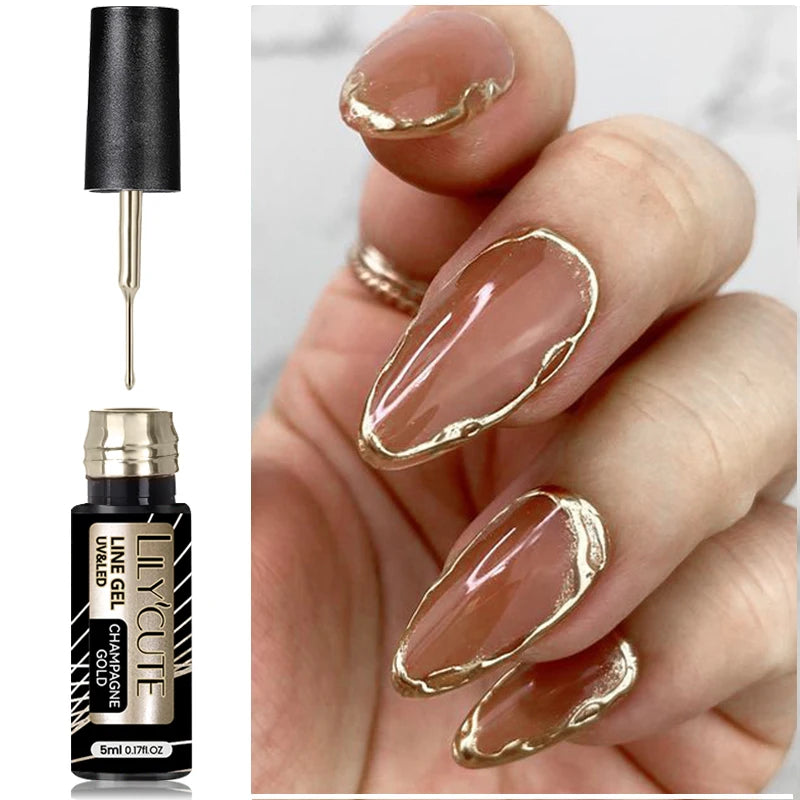 5ml Metallic Gold & Silver Liner Gel – Super Bright Mirror Nail Art Drawing Gel for French Tips & Design