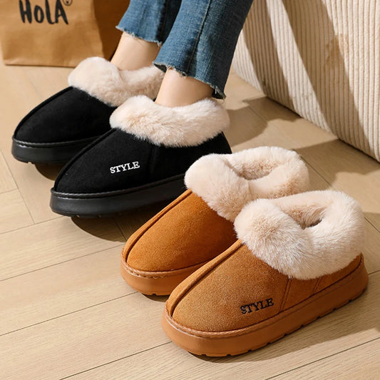 Women's Anti-Slip Faux Suede Snow Boots – Thick Plush Winter Platform Slip-On Shoes