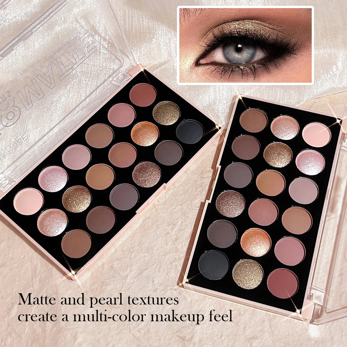 18-Color Earth Tone Eyeshadow Palette – Matte, Pearlescent, Glitter & Fine Shimmer Finishes, Long-Lasting & Waterproof