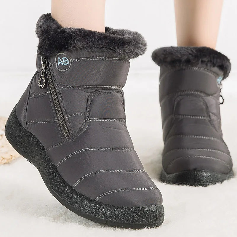 Women's Waterproof Winter Ankle Boots – Low Heel Snow Boots with Fur Lining