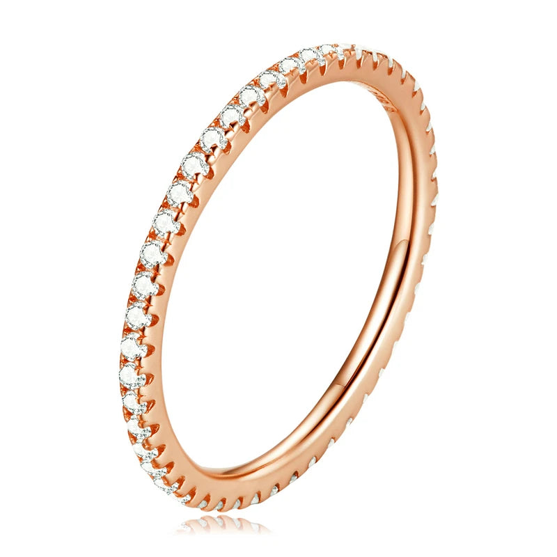 925 Sterling Silver CZ Simulated Diamond Stackable Ring – Platinum Plated Eternity Band for Women