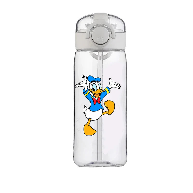 400ml Cartoon Straw Water Cup for Kids – Drop-Resistant Portable Drinking Bottle with Lid and Handle, Donald Duck Design for School or Gifts