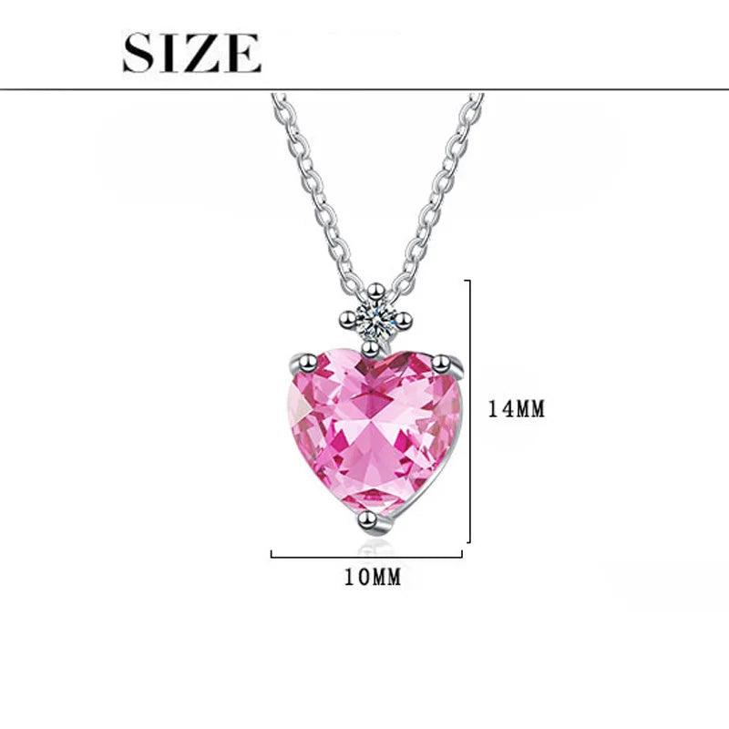925 Sterling Silver Pink Heart Zircon Necklace – Romantic Chain Necklace for Women
