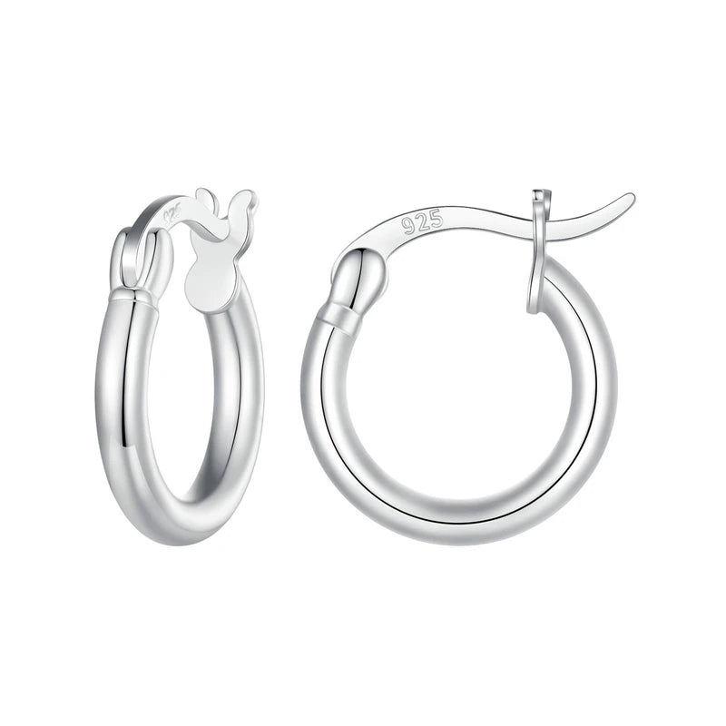 925 Sterling Silver Bold Hoop Earrings – 14K White Gold Plated Hypoallergenic Tube Design for Women