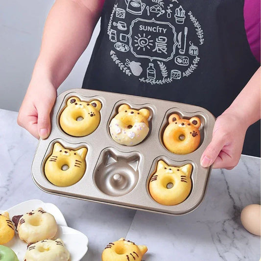 6-Cup Donut and Cartoon Bear Non-Stick Baking Mold – Mini Chocolate Cake, Muffin, and Madeleine Tray