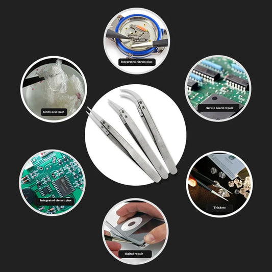 1/3pcs Ceramic Tip Stainless Steel Tweezers Set – Anti-Static Heat & Acid Resistant Soldering Tools