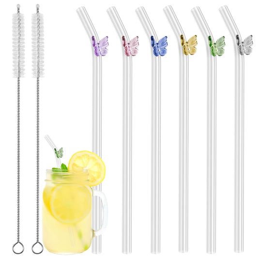 5/12pcs Reusable Glass Straws with Cleaning Brushes – Borosilicate Straws for Juice, Tea, Smoothies, Cocktails & More