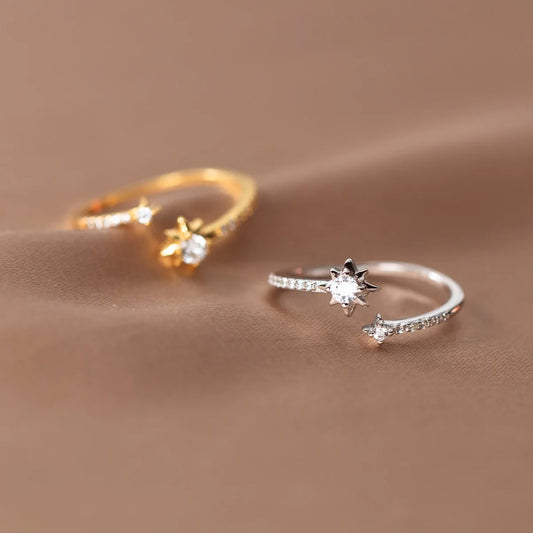 925 Sterling Silver Zircon Star Ring for Women – Trendy Geometric Cocktail Ring for Engagement, Wedding, and Parties