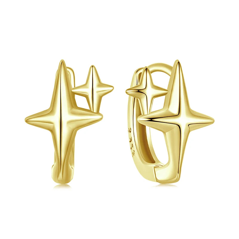 Starlight Sterling Silver Hoop Earrings – Delicate Star Huggie Design for Women