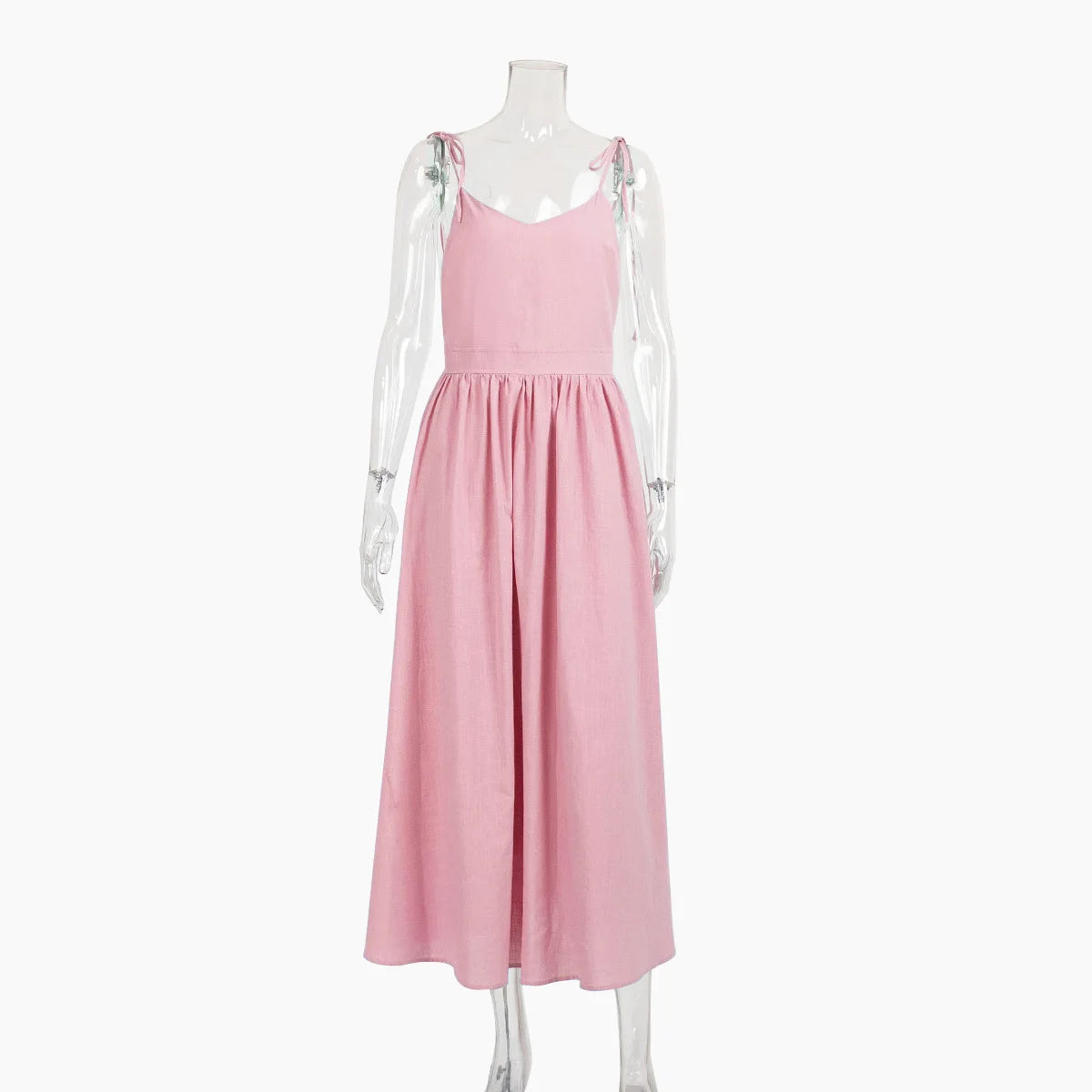 Women's V-Neck Cotton A-Line Beach Dress – Sleeveless Vintage Fit and Flare Sling Dress for Spring and Summer