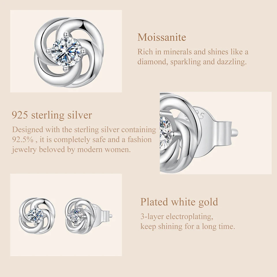 Vintage Four-Leaf Clover Moissanite Stud Earrings – 925 Sterling Silver Hollow Filigree Floral Design for Women