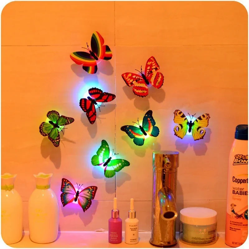 Colorful DIY LED Butterfly Night Lights – Stickable 3D Glowing Wall Decor for Bedroom, Parties & Holiday Decoration (5pcs)