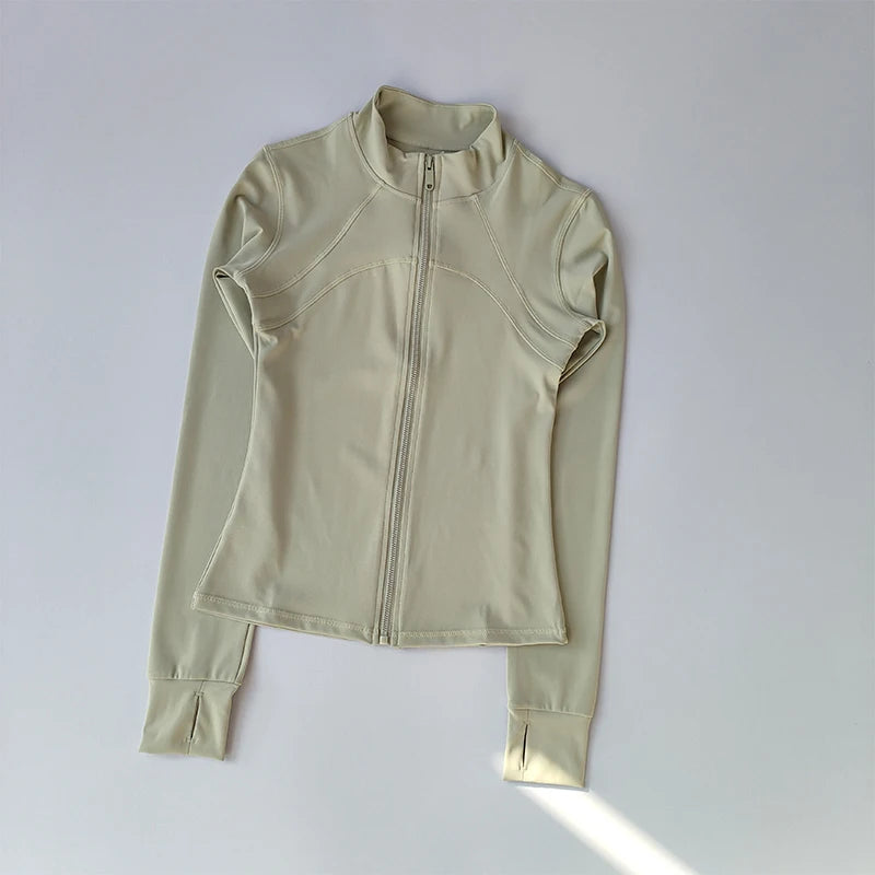 Women's High-End Yoga Jacket – Standing Collar Long Sleeve Sports Top for Running, Training & Fitness
