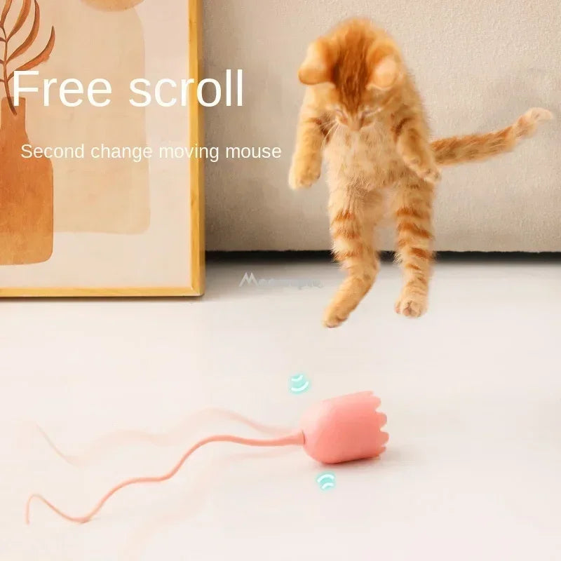 USB Rechargeable Interactive Cat Toy – Smart Rolling Ball with Rotating Tail for Automatic Play and Kitten Teasing