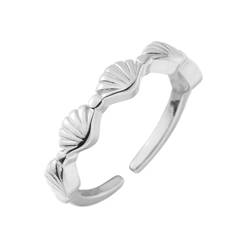 925 Sterling Silver Adjustable Shell-Inspired Ring for Women – Vintage Cocktail Style Wedding & Engagement Jewelry