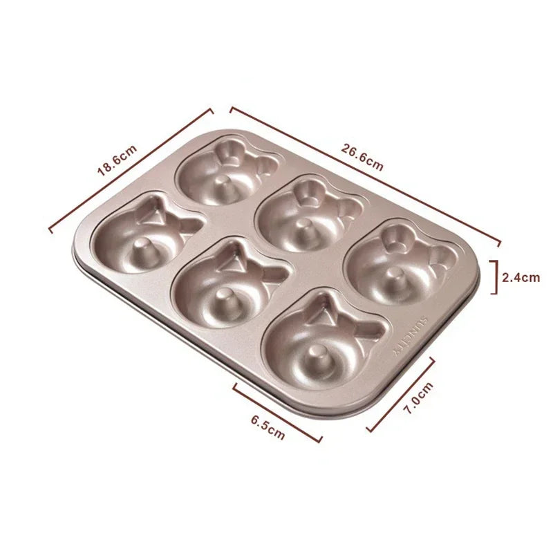 6-Cup Donut and Cartoon Bear Non-Stick Baking Mold – Mini Chocolate Cake, Muffin, and Madeleine Tray