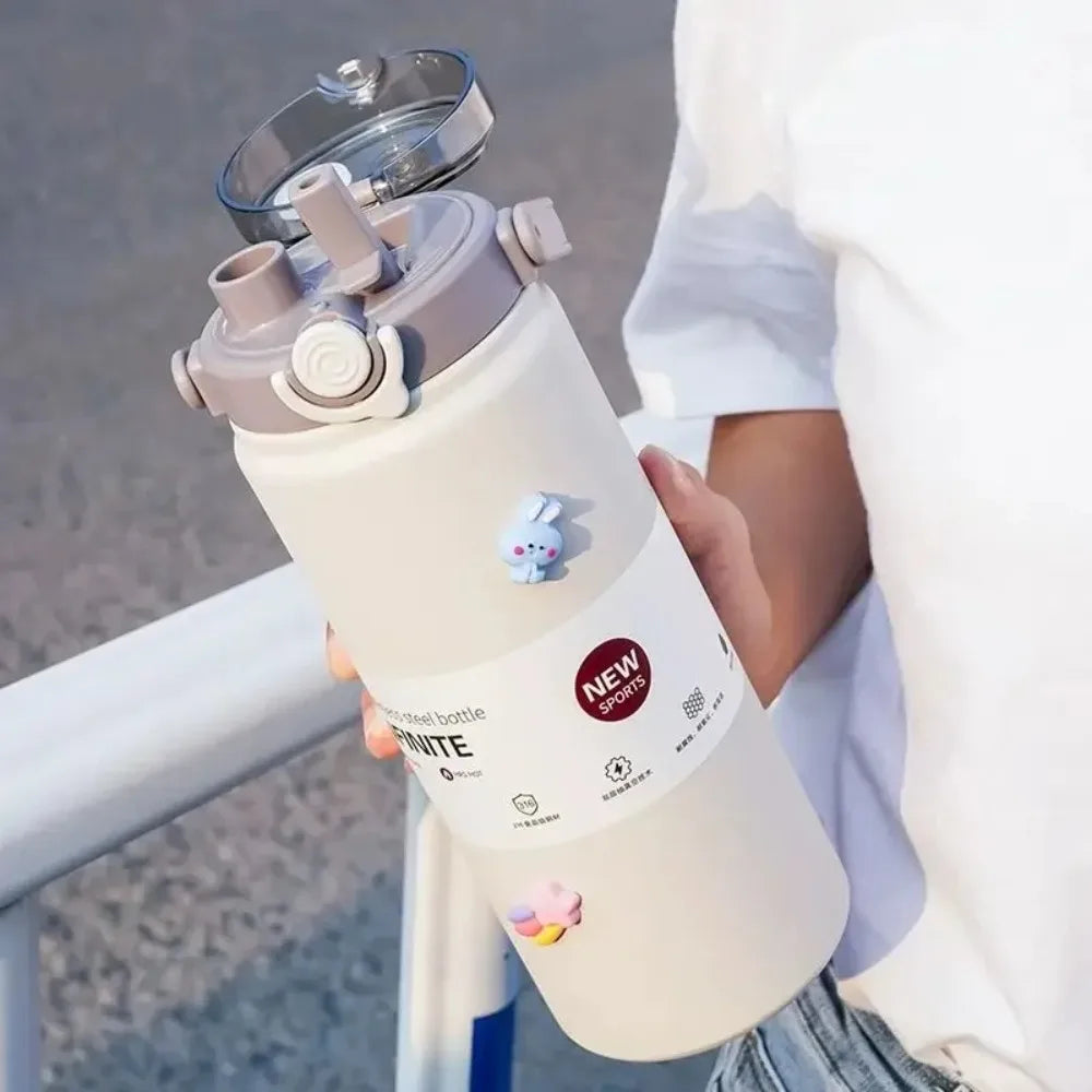 316 Stainless Steel Thermos Bottle – Large Capacity Vacuum Flask with Straw, Hot & Cold Insulated Kettle 1000–1200ml