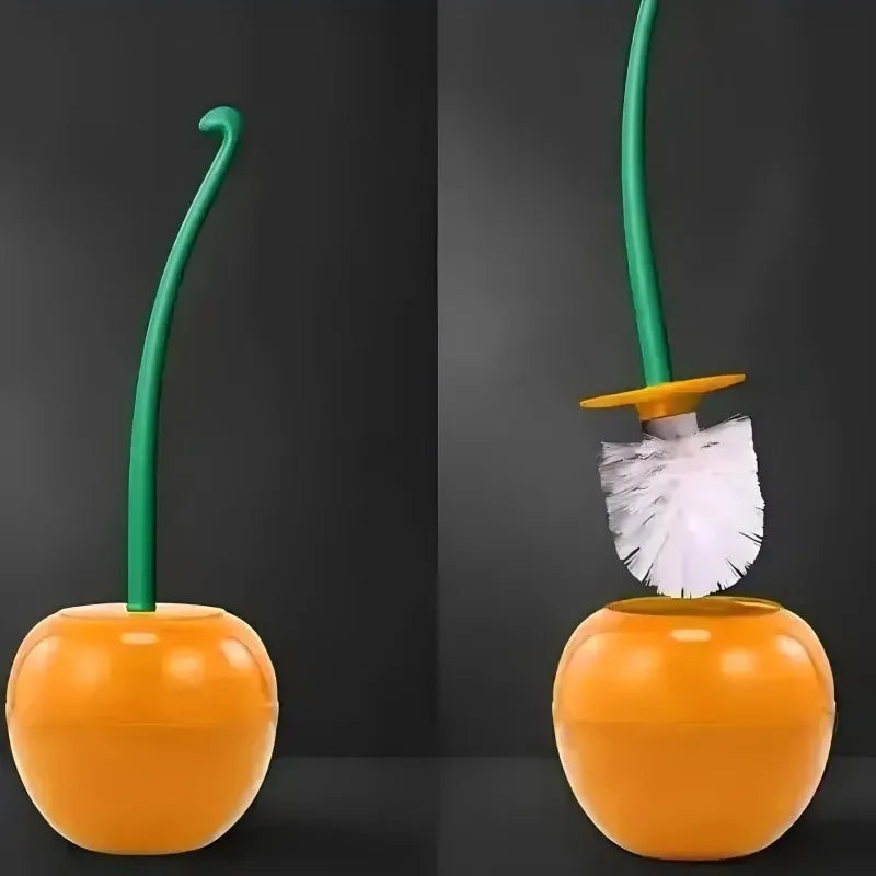 Cherry-Shaped Toilet Brush with Holder – Creative Red Bathroom Accessory with Thick Brush Head and Hanging Hook
