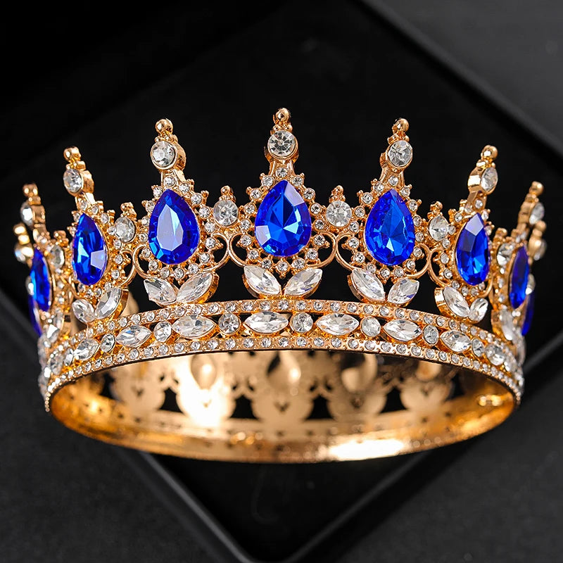 Baroque Round Rhinestone Wedding Crown – Vintage Crystal Tiara Headpiece for Bridal, Queen, or Pageant Looks