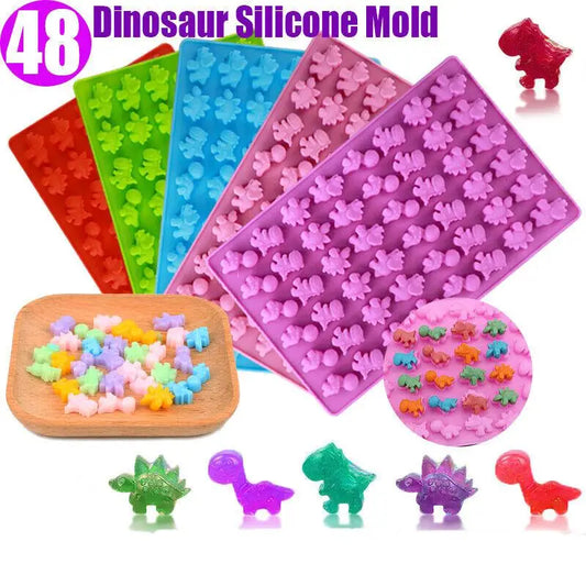 48-Cavity Dinosaur Silicone Mold with Dropper – Candy, Chocolate, Ice Cube & Fondant Tray