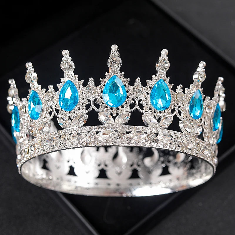 Baroque Round Rhinestone Wedding Crown – Vintage Crystal Tiara Headpiece for Bridal, Queen, or Pageant Looks