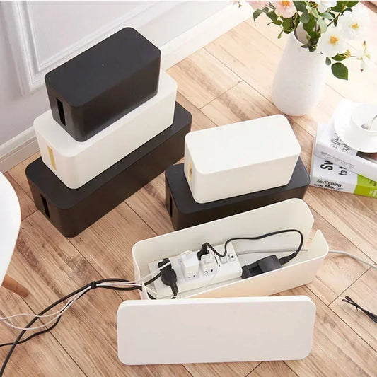 Cable Storage Organizer Box – Covered Wire Management Case for Power Strips, Chargers & Network Cables