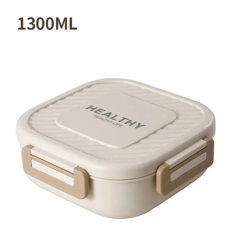 1300ml Portable Lunch Box with Tableware – Microwaveable Square Bento Box for School, Office, or Picnic
