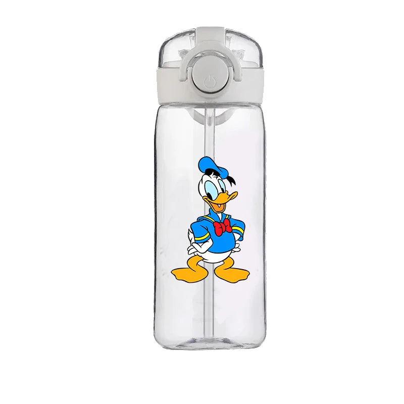 400ml Cartoon Straw Water Cup for Kids – Drop-Resistant Portable Drinking Bottle with Lid and Handle, Donald Duck Design for School or Gifts