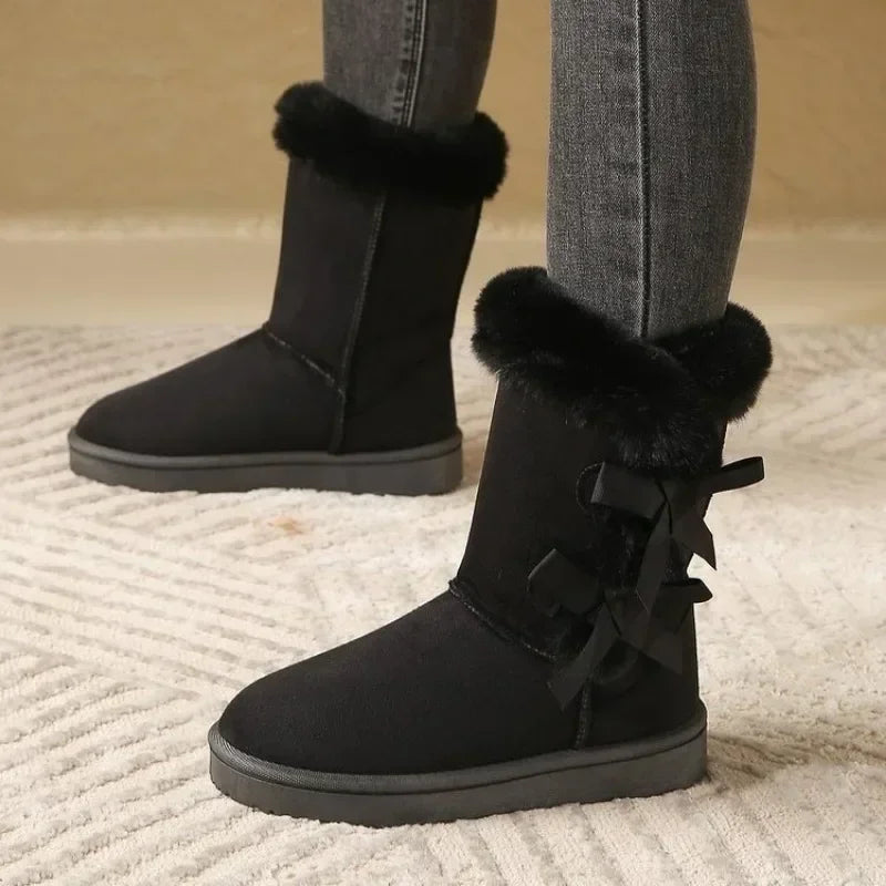 Classic Winter Mid-Calf Snow Boots for Women – Thick Plush Lining, Non-Slip Sole, and Retro Button Detail