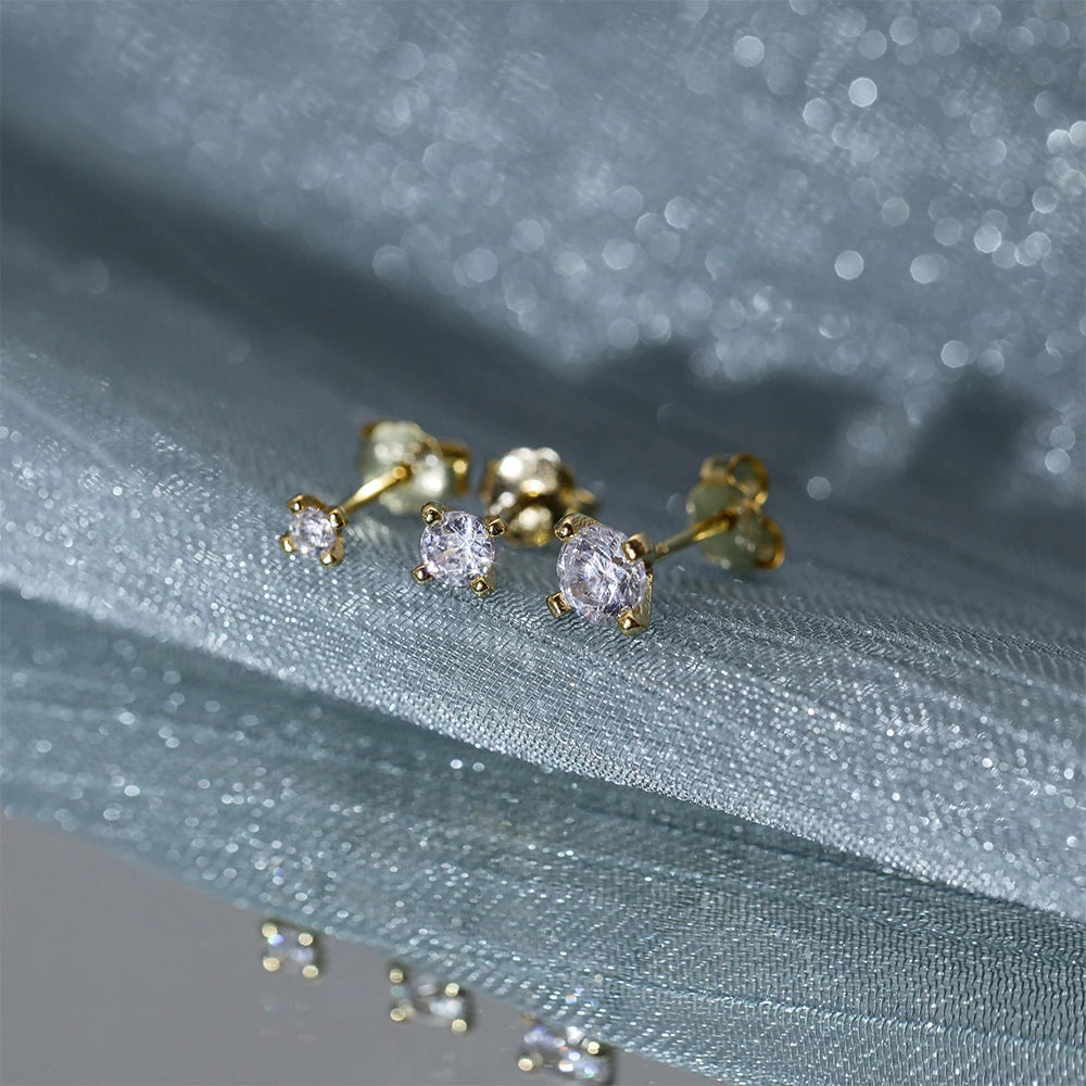 925 Sterling Silver 3-Piece Stud Earrings Set for Women – 18K Gold-Plated, Irregular Mini Design Fine Jewelry