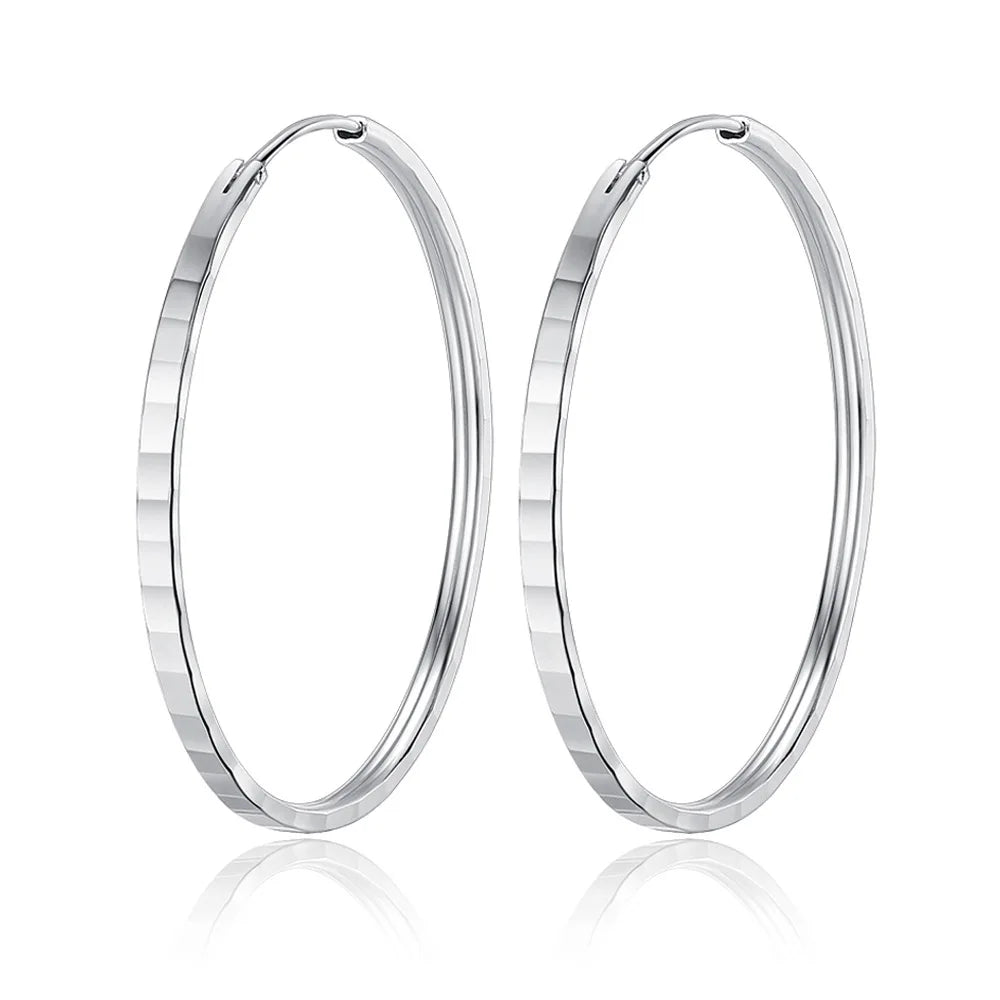 925 Sterling Silver Geometric Hoop Earrings in 3/4/5/6cm Sizes – Diamond-Inspired Luxury Fashion Jewelry for Women