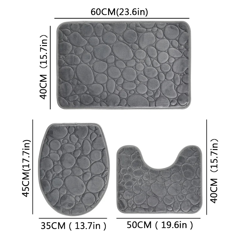 3-Piece Bathroom Mat Set – Soft Microfiber, Non-Slip Water-Absorbing Floor Rugs with Modern Striped Pattern