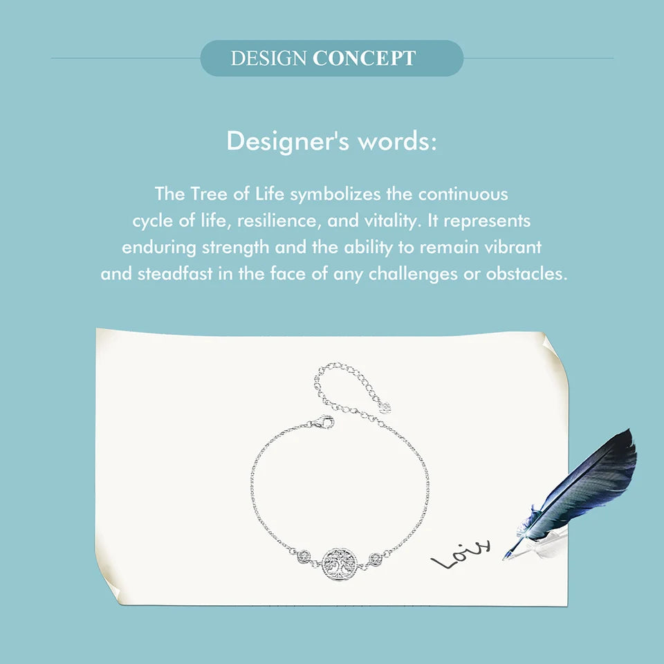 Tree of Life Bracelet – 925 Sterling Silver Adjustable Chain with Zircon Accents for Women