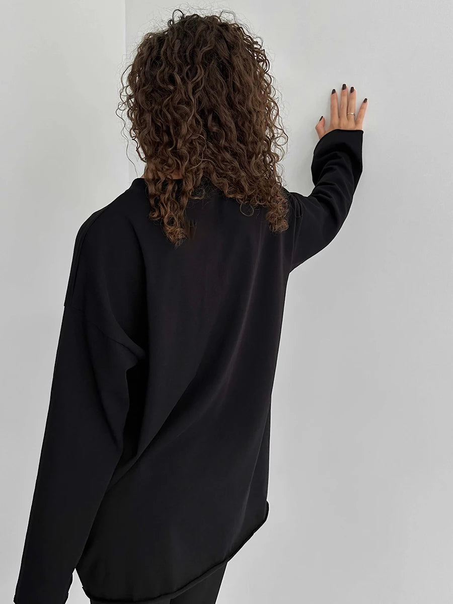 Women's Long Sleeve Cotton T-Shirt – Solid Color Casual Loose Fit Basic Top