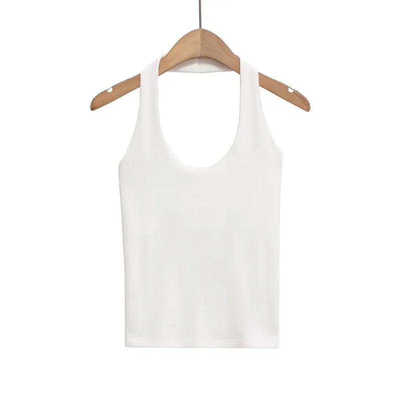 Slim Fit Stretch Backless Halter Top – Sexy Solid Color Neck-Hang Summer Tank for Women