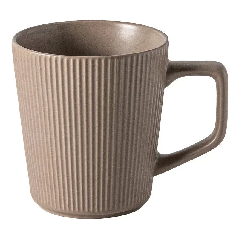 500ml Ceramic Coffee Mug – Nordic Style Solid Color Relief Stripe Cup for Milk, Juice, or Water